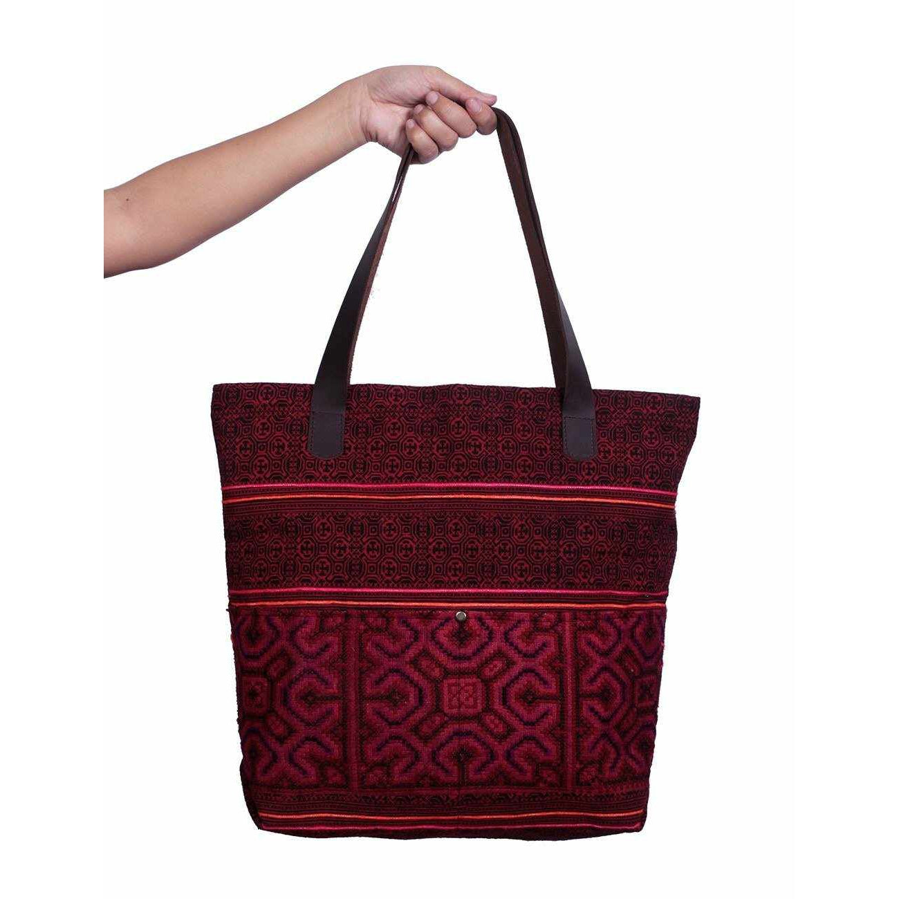Leather Embroidered Texile Hmong Tote - Thailand