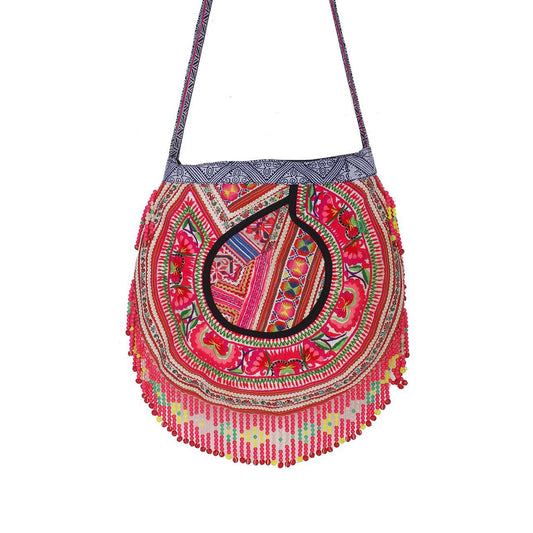 Upcycled Hmong Jacket with Beads Textile One of a Kind Crossbody Bag - Thailand