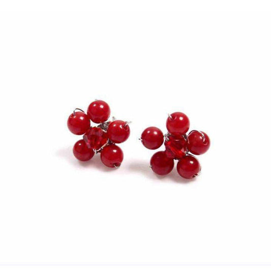 Flower Stud Semi-precious .925 Silver Stone Earrings- Thailand