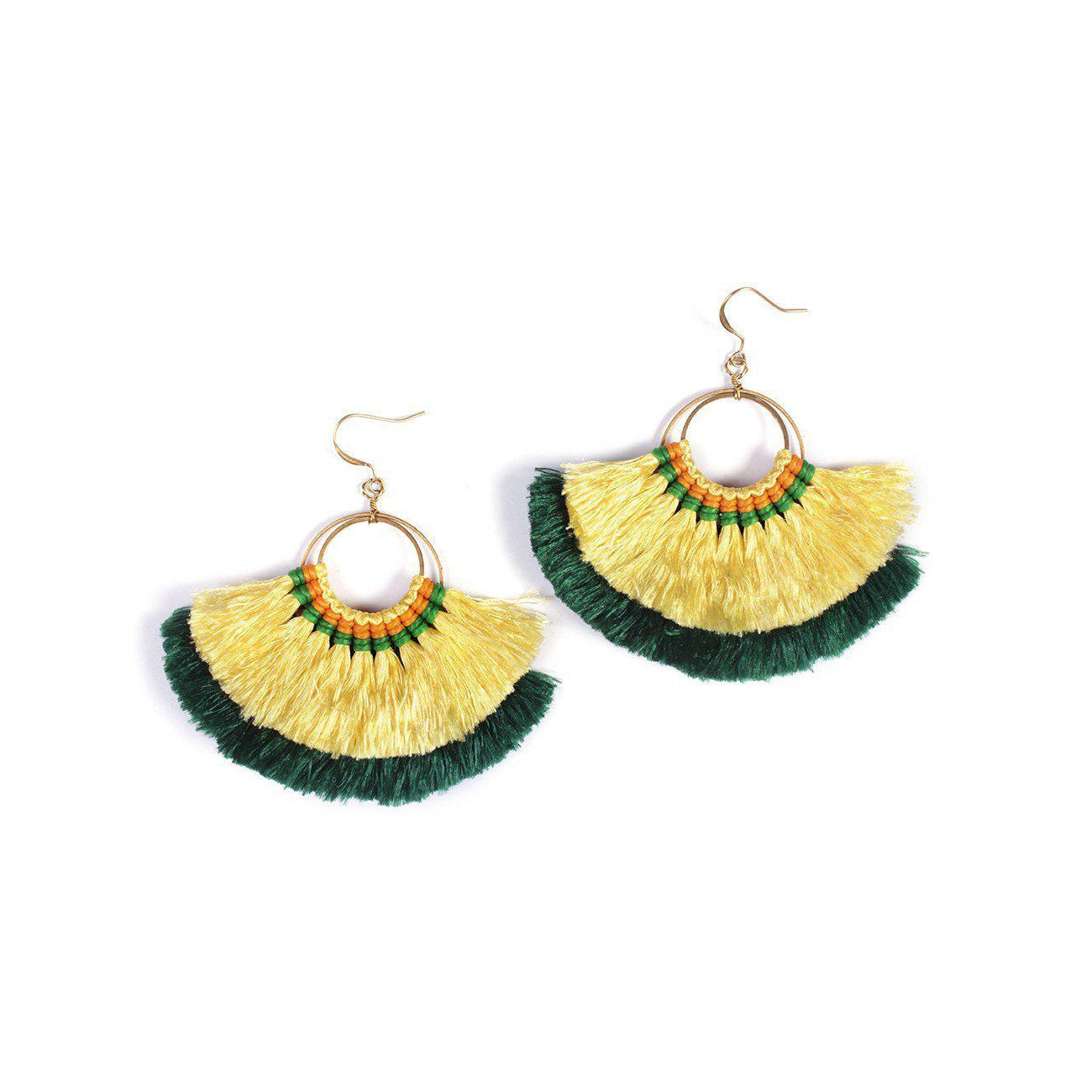 Double Fan Tassel Boho Earrings - Thailand