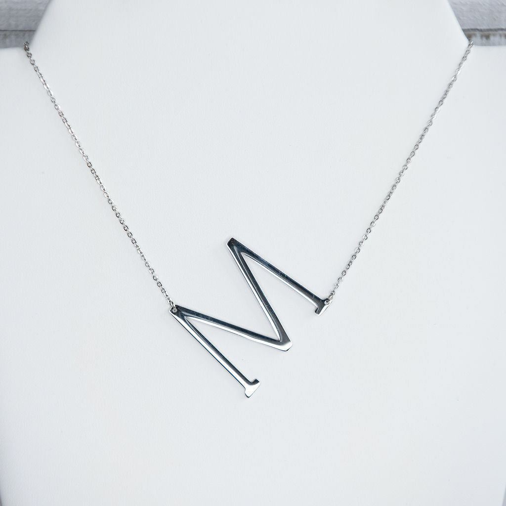 Large Letter / Initial Necklace In Silver