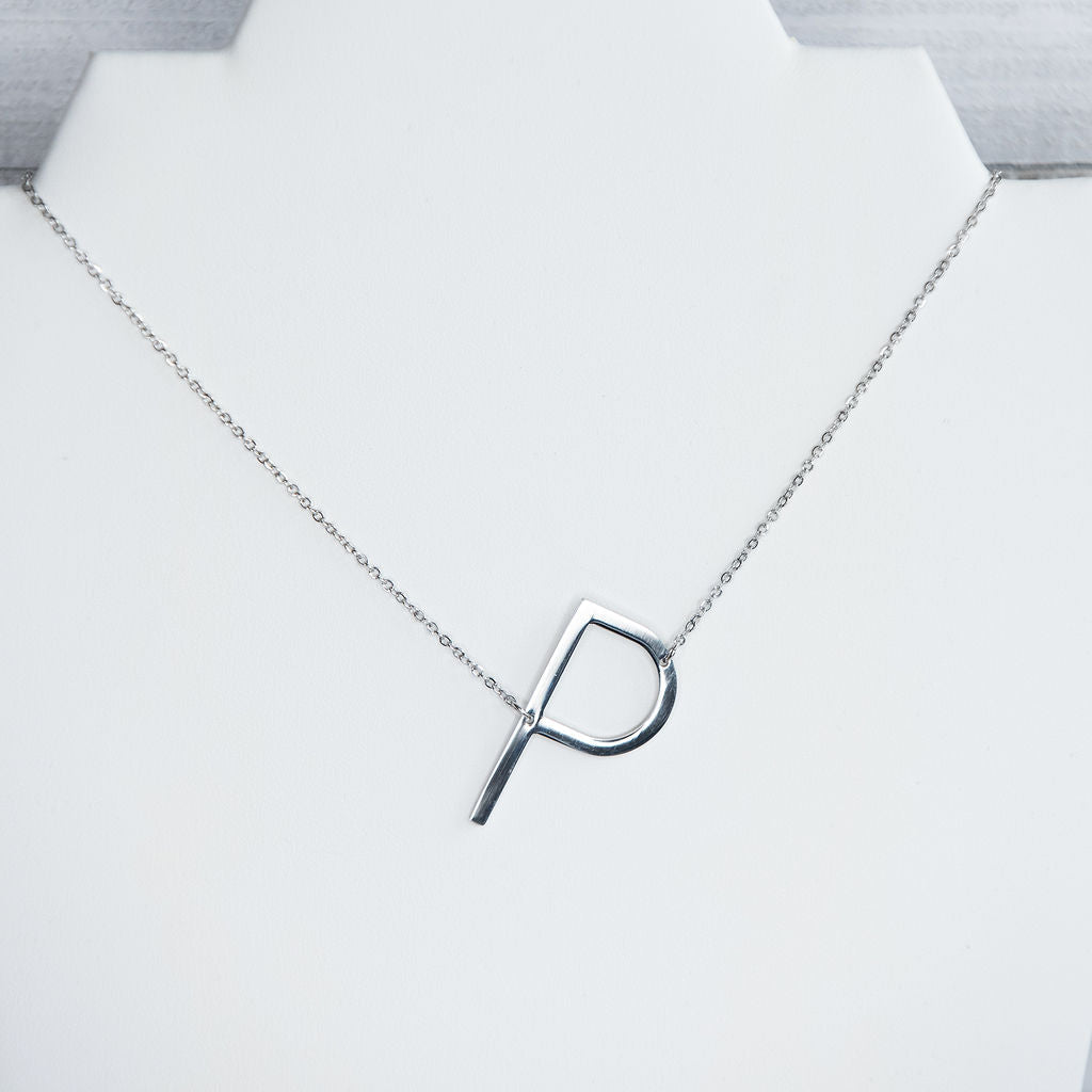 Large Letter / Initial Necklace In Silver