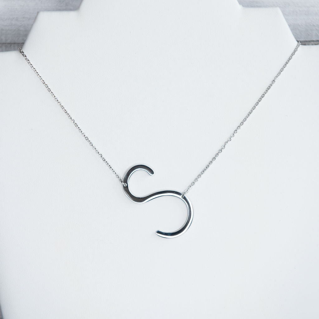 Large Letter / Initial Necklace In Silver