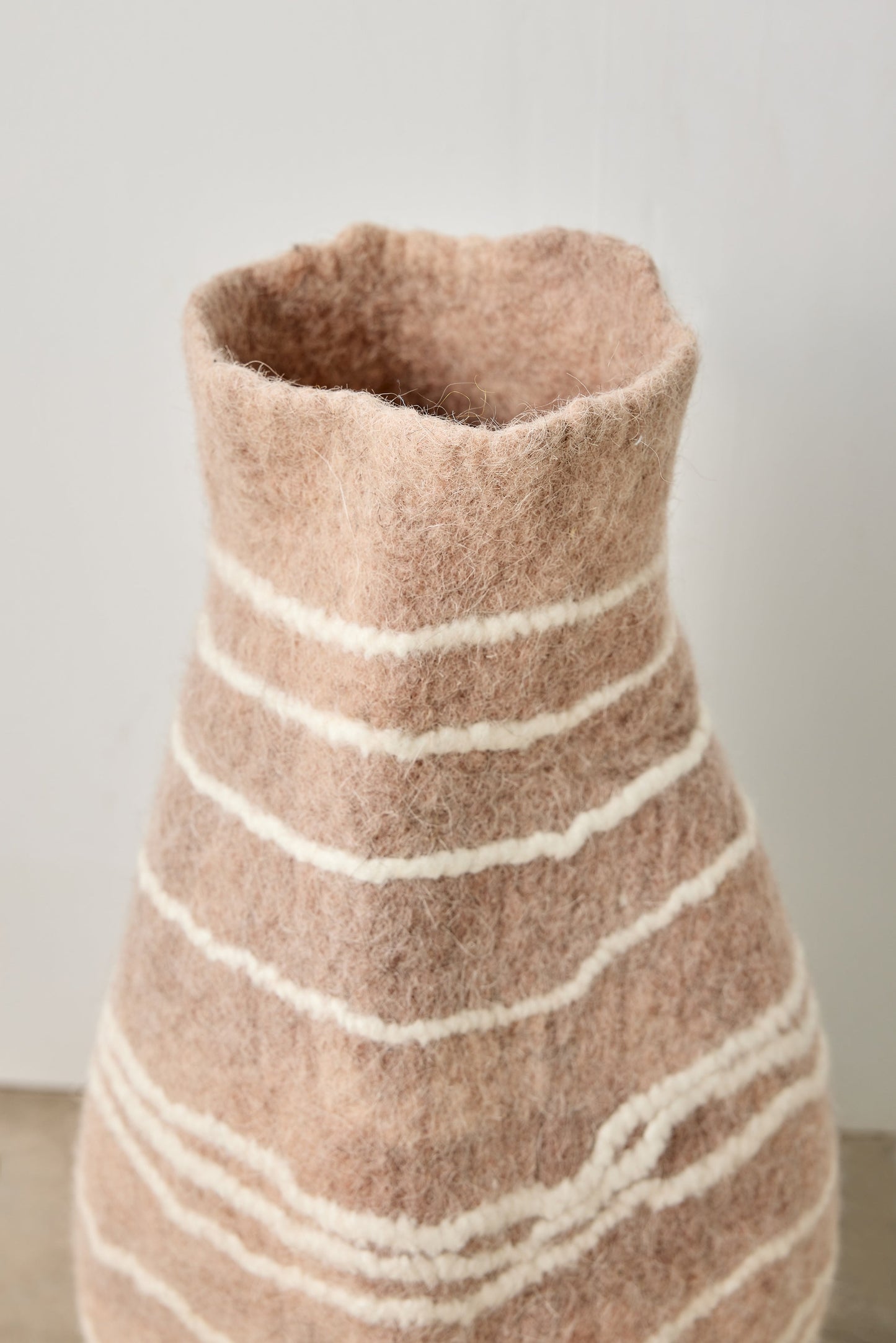 Tribal Lines Dusty Rose Pink Wool Gourd Basket