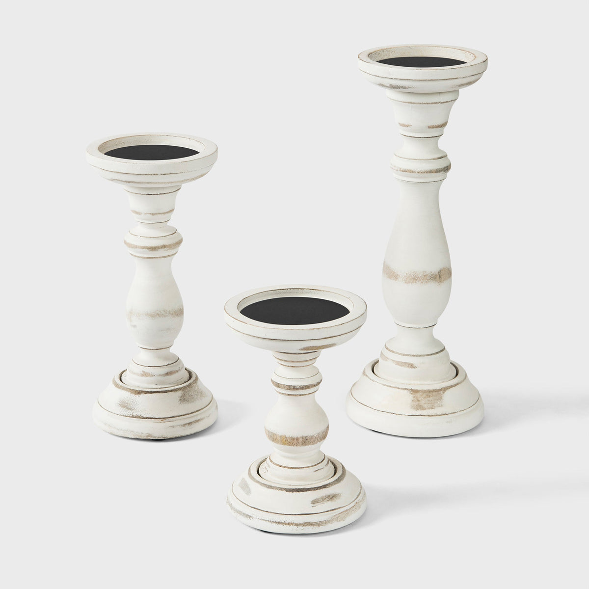 Tuli Pillar Candleholder Set - Shabby White