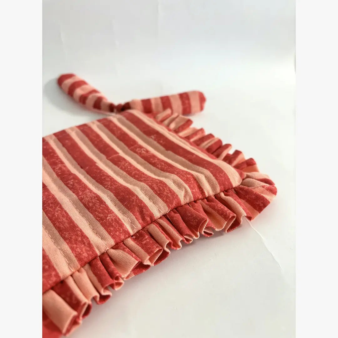 Handmade Quilted Pouch - Pink & Red Stripes