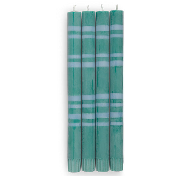 Striped Dinner Candles in Beryl Green and Moonstone