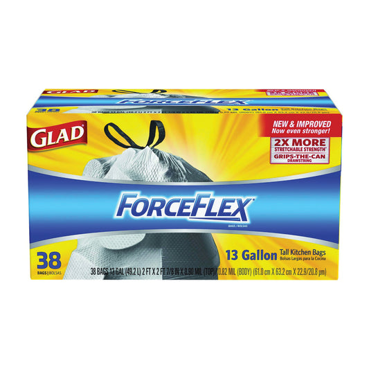 Glad ForceFlex Drawstring Tall Kitchen Trash Bags, Unscented, 13 Gallon