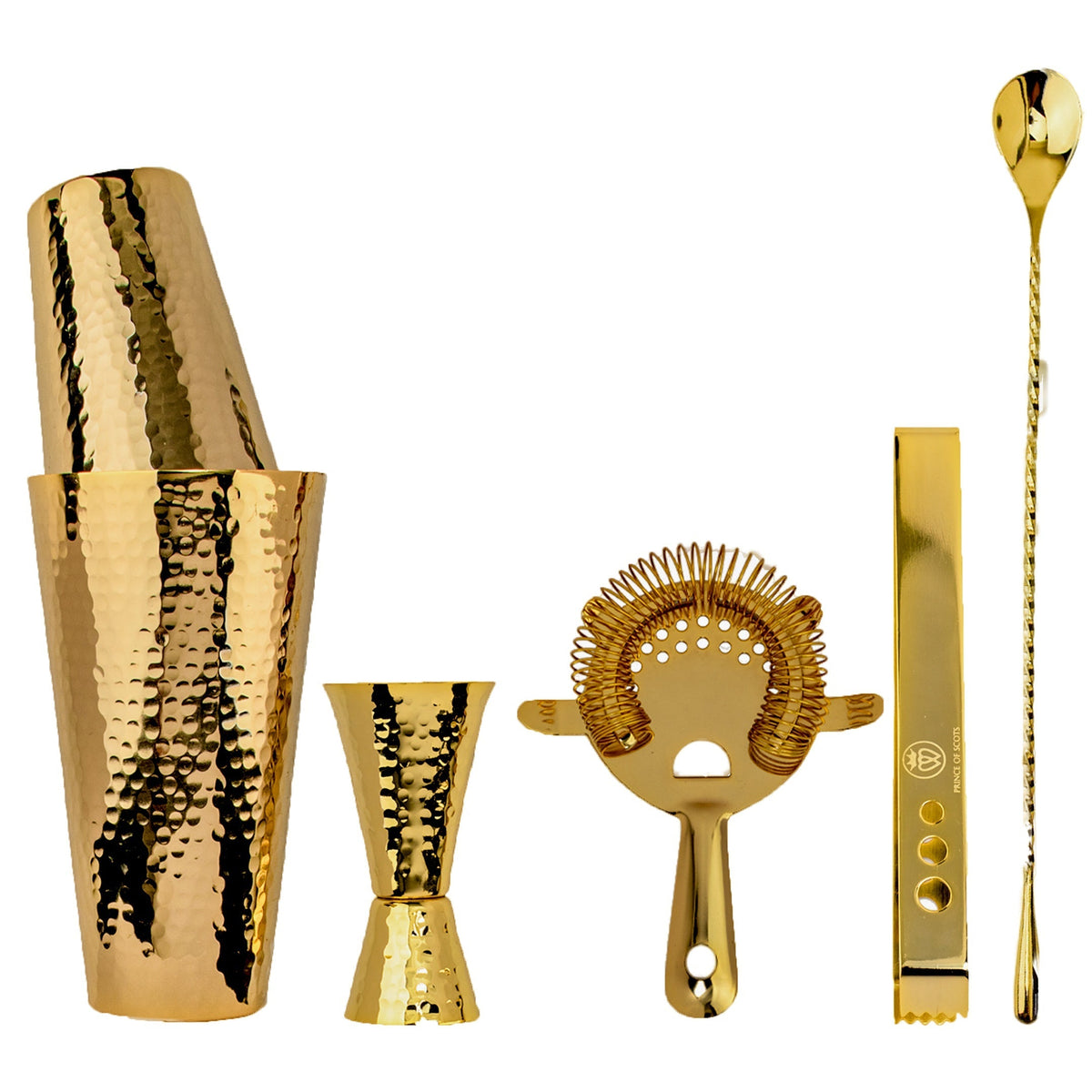 24K Gold Plate Hammered Copper Cocktail Shaker Set