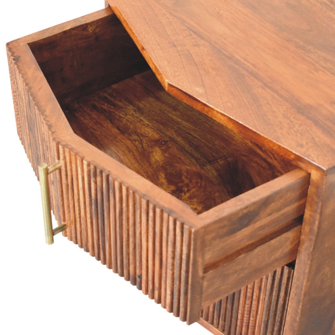 Solid Wood Harper Ribbed Chestnut Bedside 2 Drawers Brown