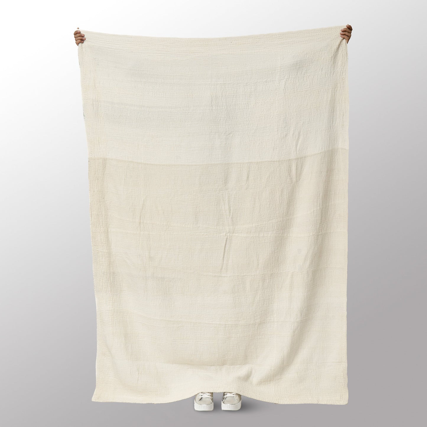 Gray Mist Fray Patch Kantha Throw
