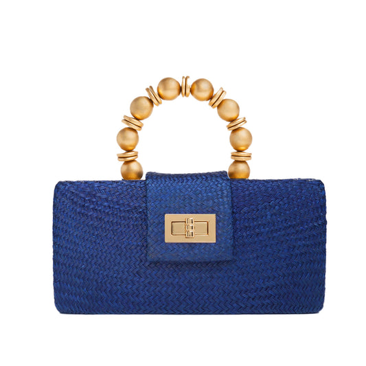 THE SERENA Blue Woven Straw Clutch Bag