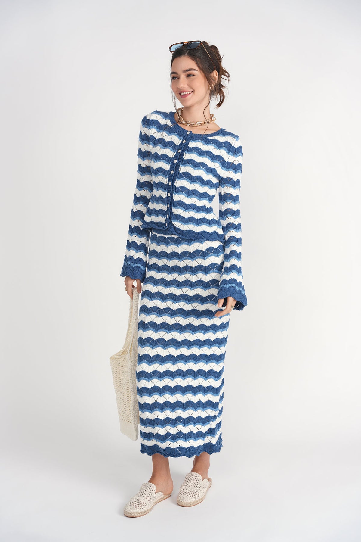 Making Waves Crochet Cardi- Blue