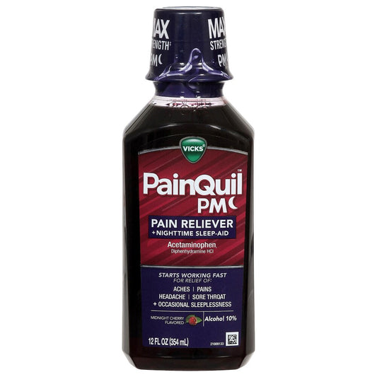 Vicks Pain Reliever, + Nighttime Sleep Aid, Midnight Cherry Flavored 12 Fl Oz