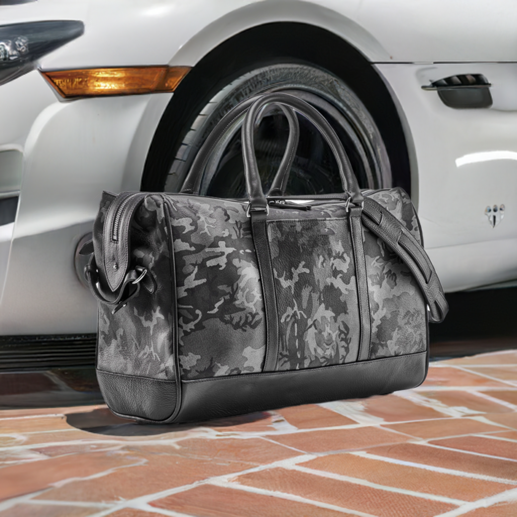 WANDERLUST Leather Weekender ~ Grey Camo