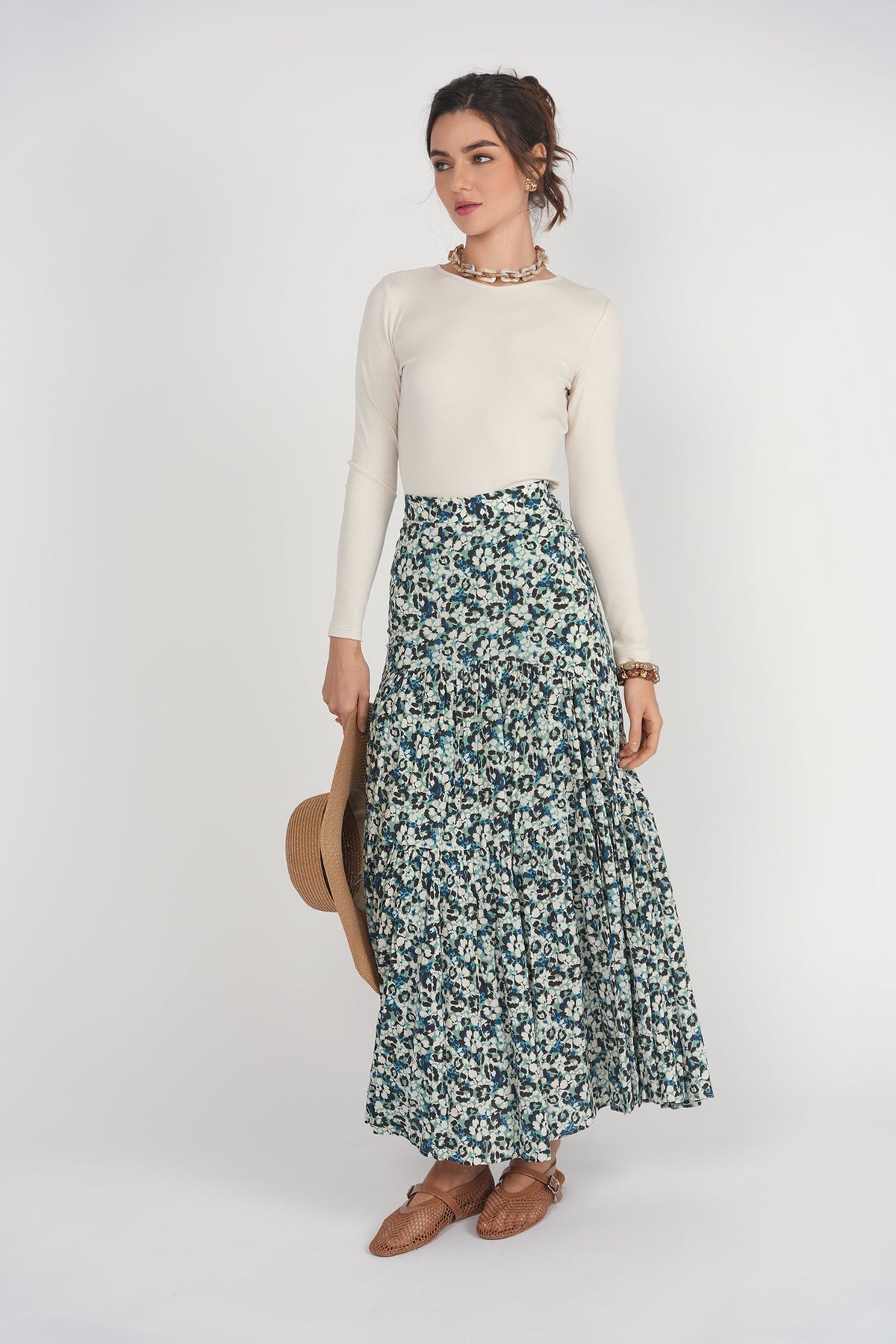 Tiered Maxi Skirt- Leopard Floral