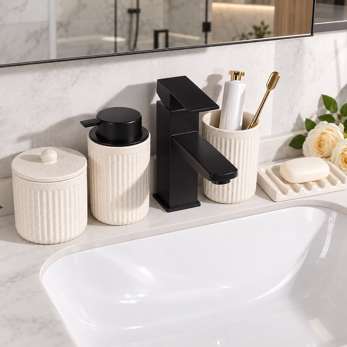 BosilunLife Pockmark Foaming Bathroom Set Recycled Eco-Clay