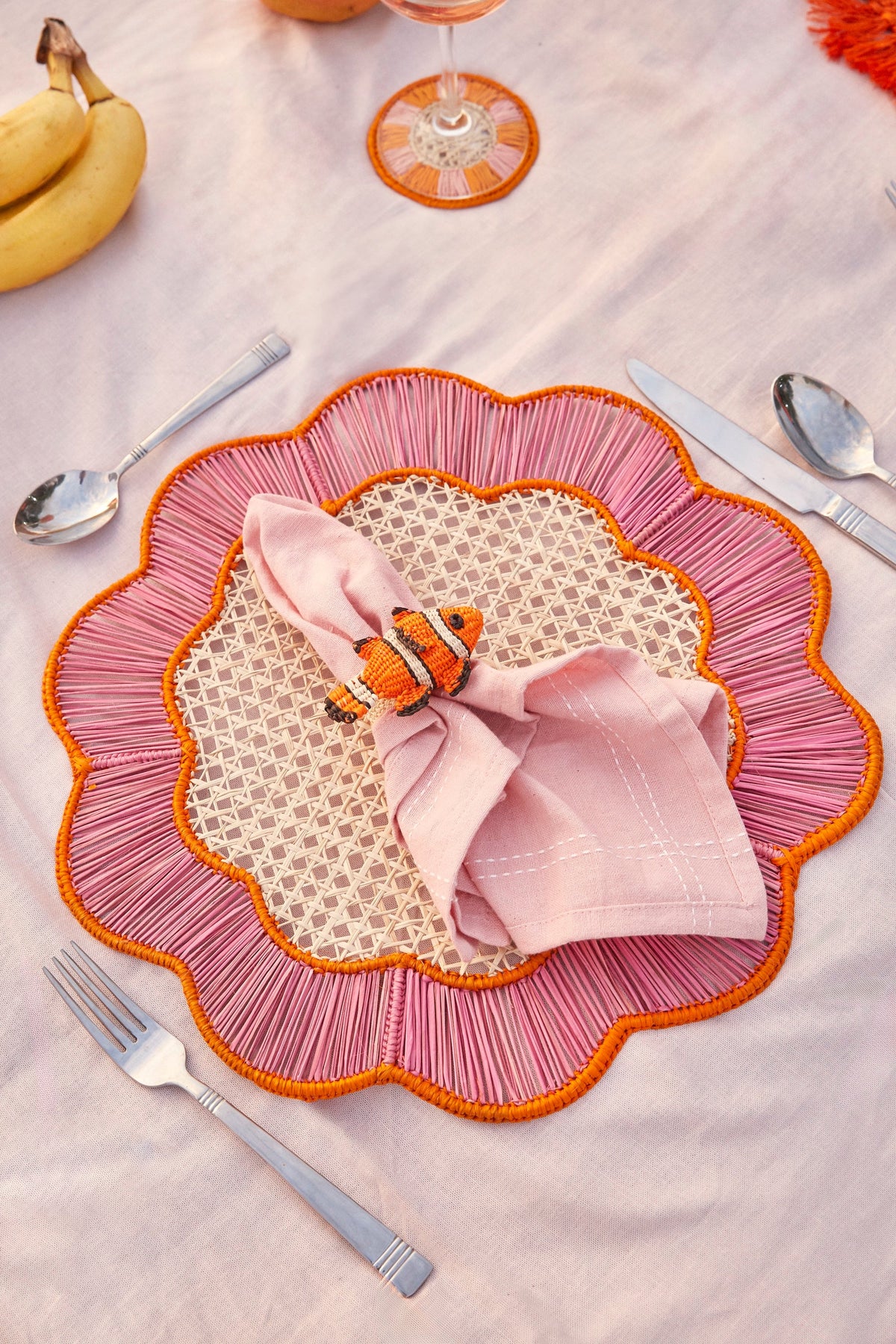 S/2 Breezy Placemat Orange/Pink