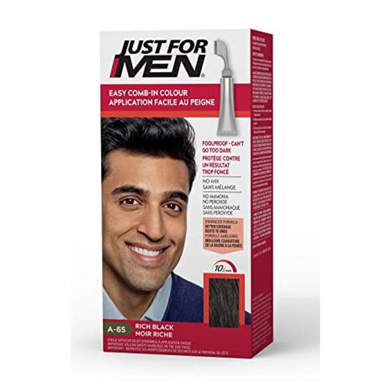 Just For Men Easy Comb-in Gray Hair Color With Applicator, Rich Black, A-65