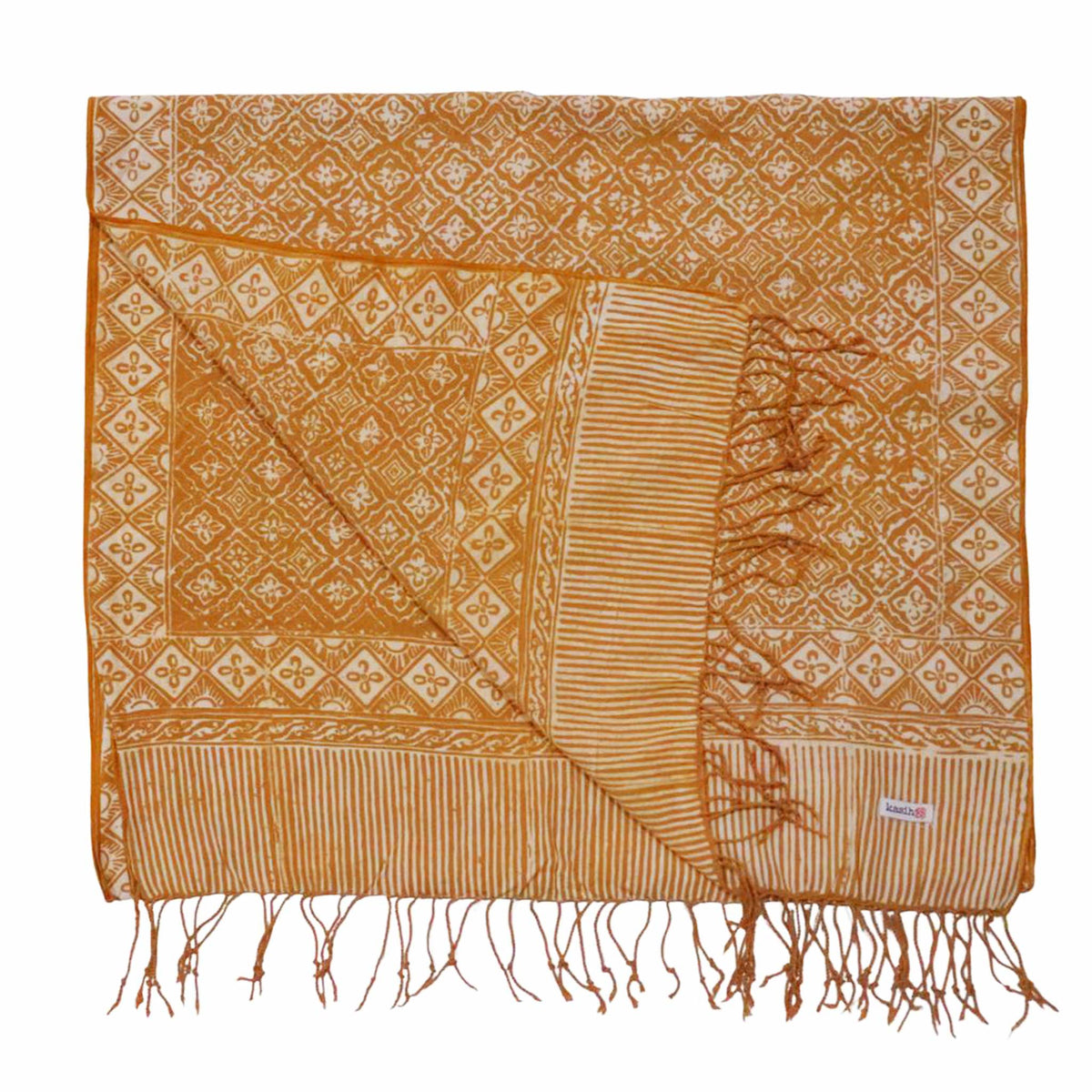 Handmade Batik Scarf, Soft Cotton, Frangipani, Kamboja, Yellow, Brown, Cream, Fall, Autumn