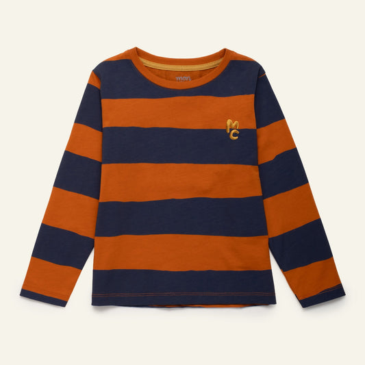 Chestnut & Navy Rugby Stripe Long Sleeve T-Shirt