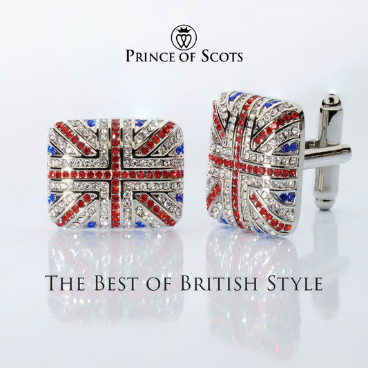 Union Jack Crystal Cufflinks – British Flag Enamel & Crystal Accents