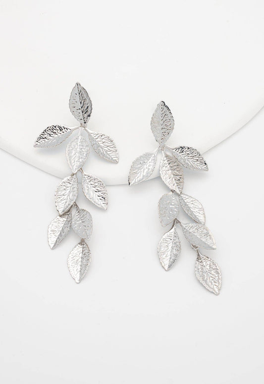 Cascade Leaf Earrings in Platinum