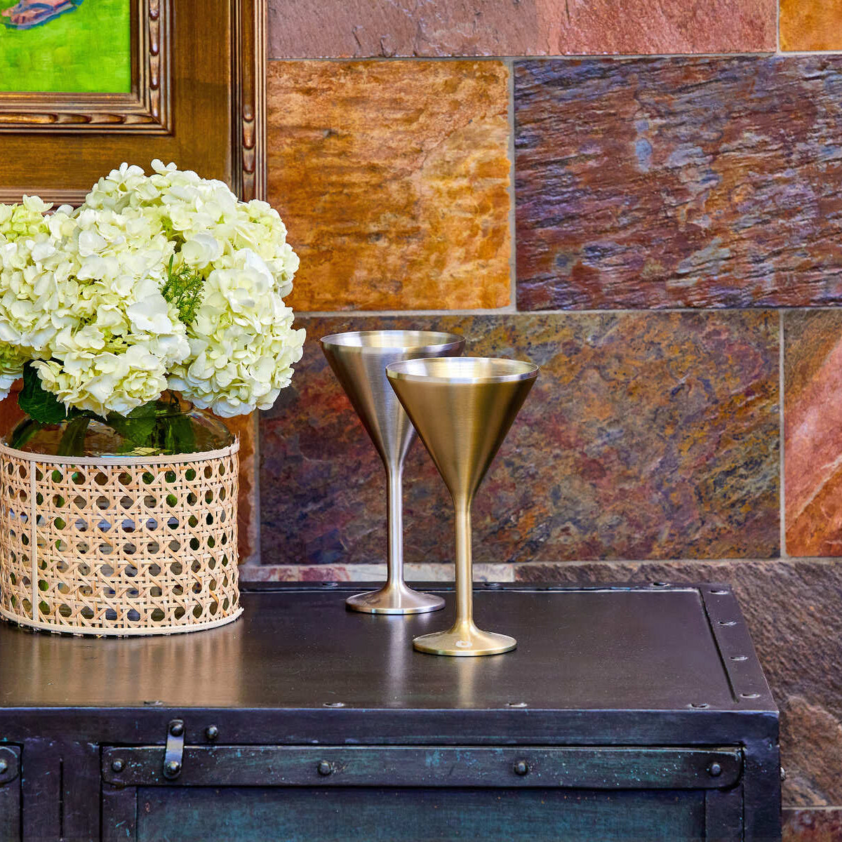 Stainless Steel Stemmed Martini Glass, Set of 2 - Gold