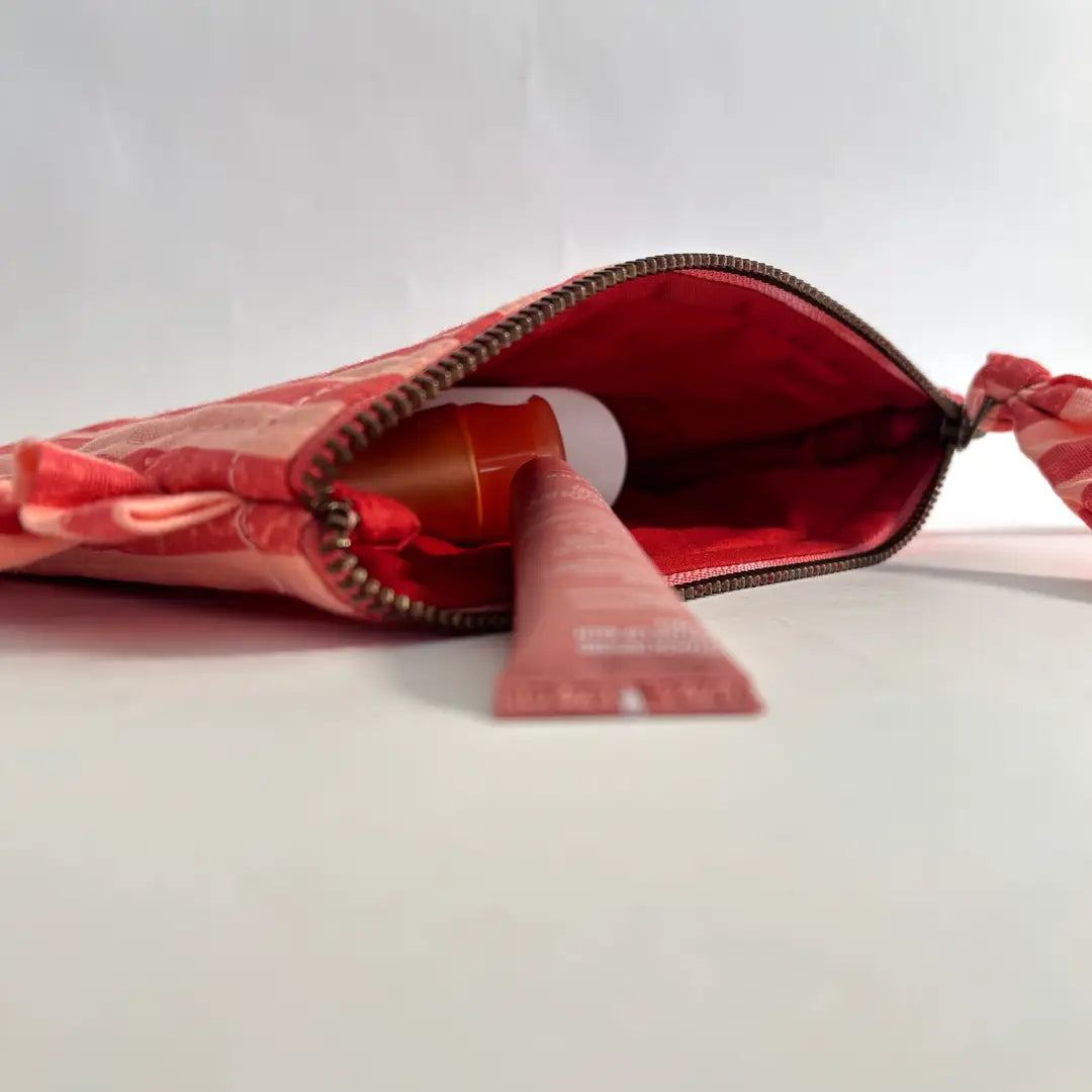 Handmade Quilted Pouch - Pink & Red Stripes