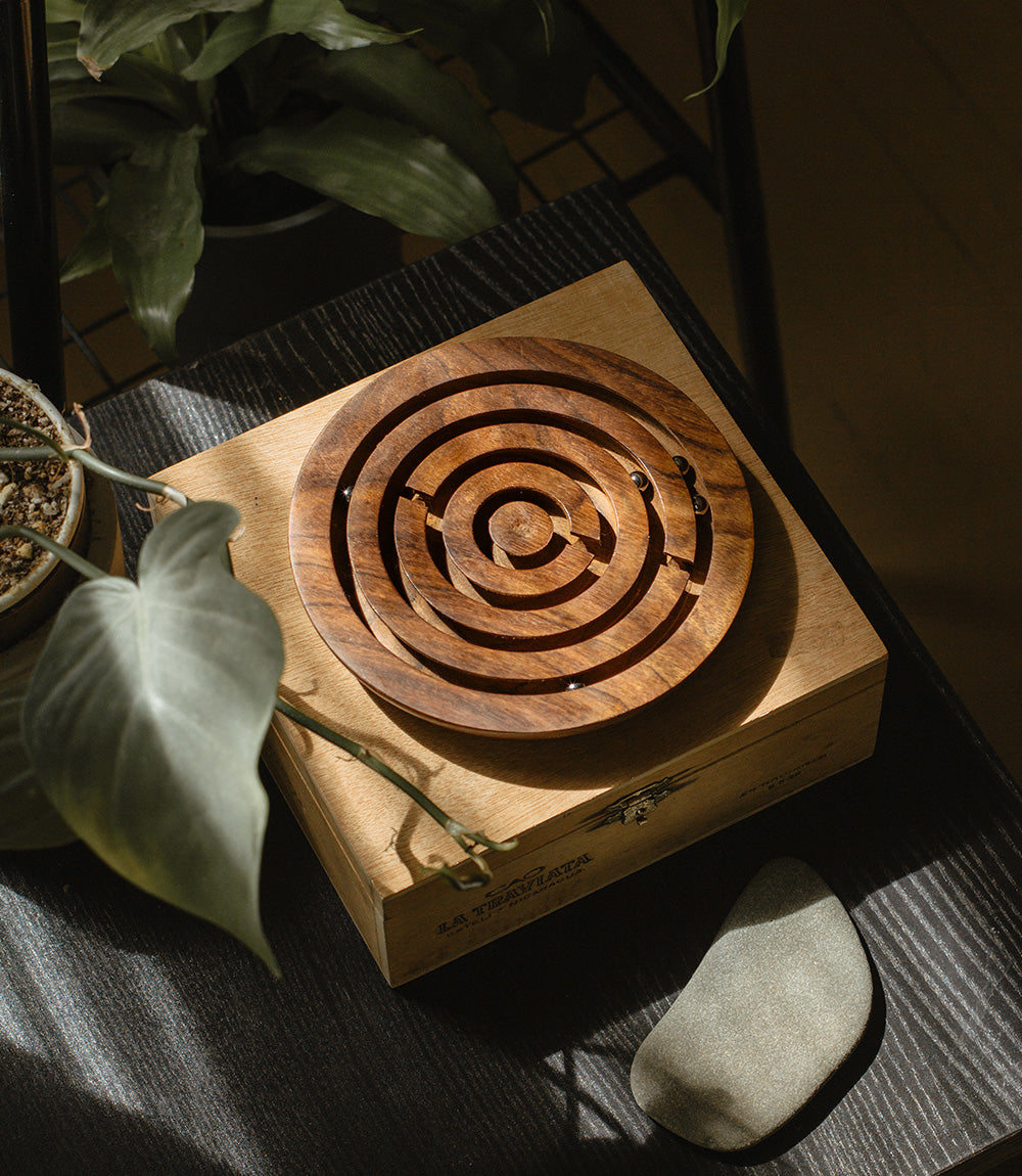 Classic Labyrinth Game -  Hand Carved Wood - Osadia Concept Store
