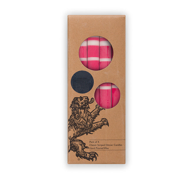 Striped Dinner Candles in Oriental Red and Pearl
