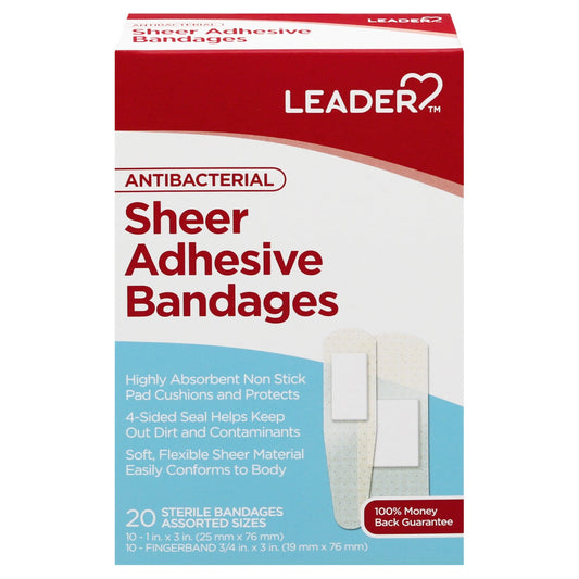 Leader Antibacterial Assorted Sheer Highly Absorbent Adhesive Bandage