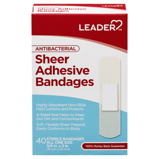Leader Adhesive Bandages, Antibacterial, Sheer, All One Size