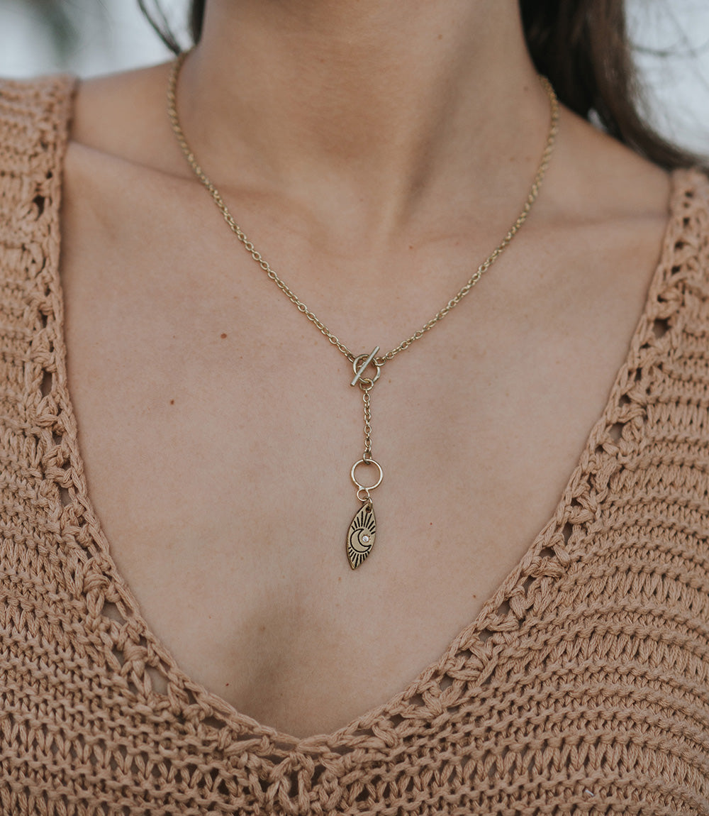 Ruchi Crescent Moon Charm Dainty Drop Lariat Necklace - Osadia Concept Store