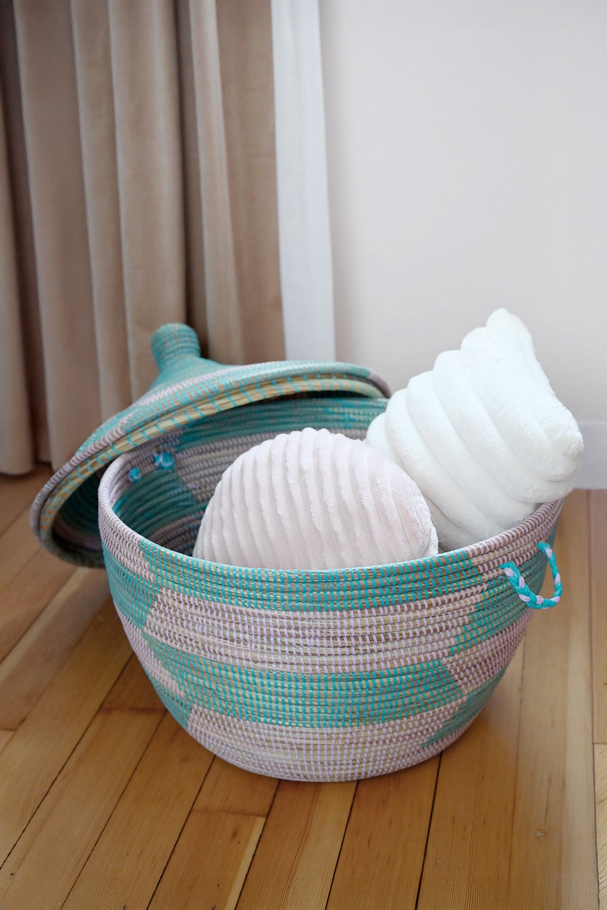 Aqua & Lavender Herringbone Storage Basket