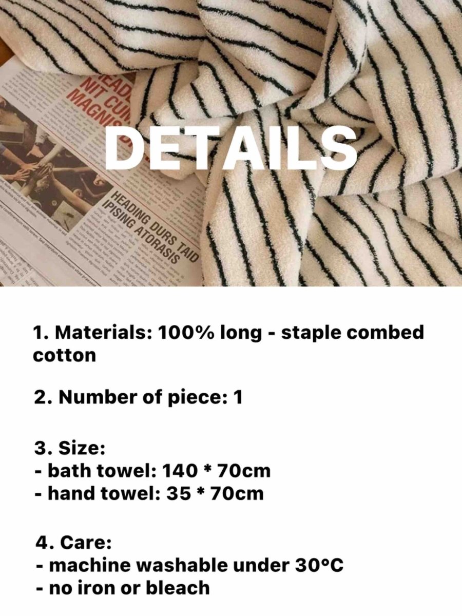 Scandi Retro Striped Cotton Bath Towel, 100% Cotton Ultra Plush & Soft