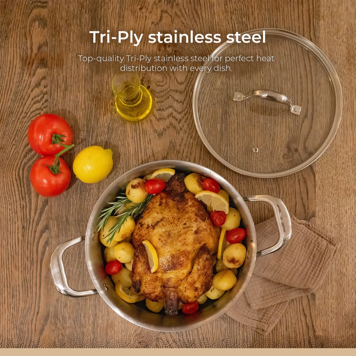 BE | LIVING - Circlad Series - 5 qt / 8.5"/ 24 cm Casserole with lid - Triply Stainless Steel Circlad