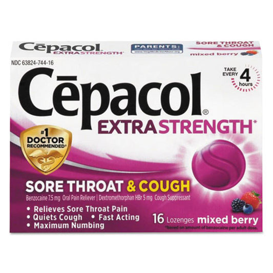 Cepacol Extra Strength Sore Throat & Cough Relief Lozenges, 16 Count, Mixed Berry Flavor