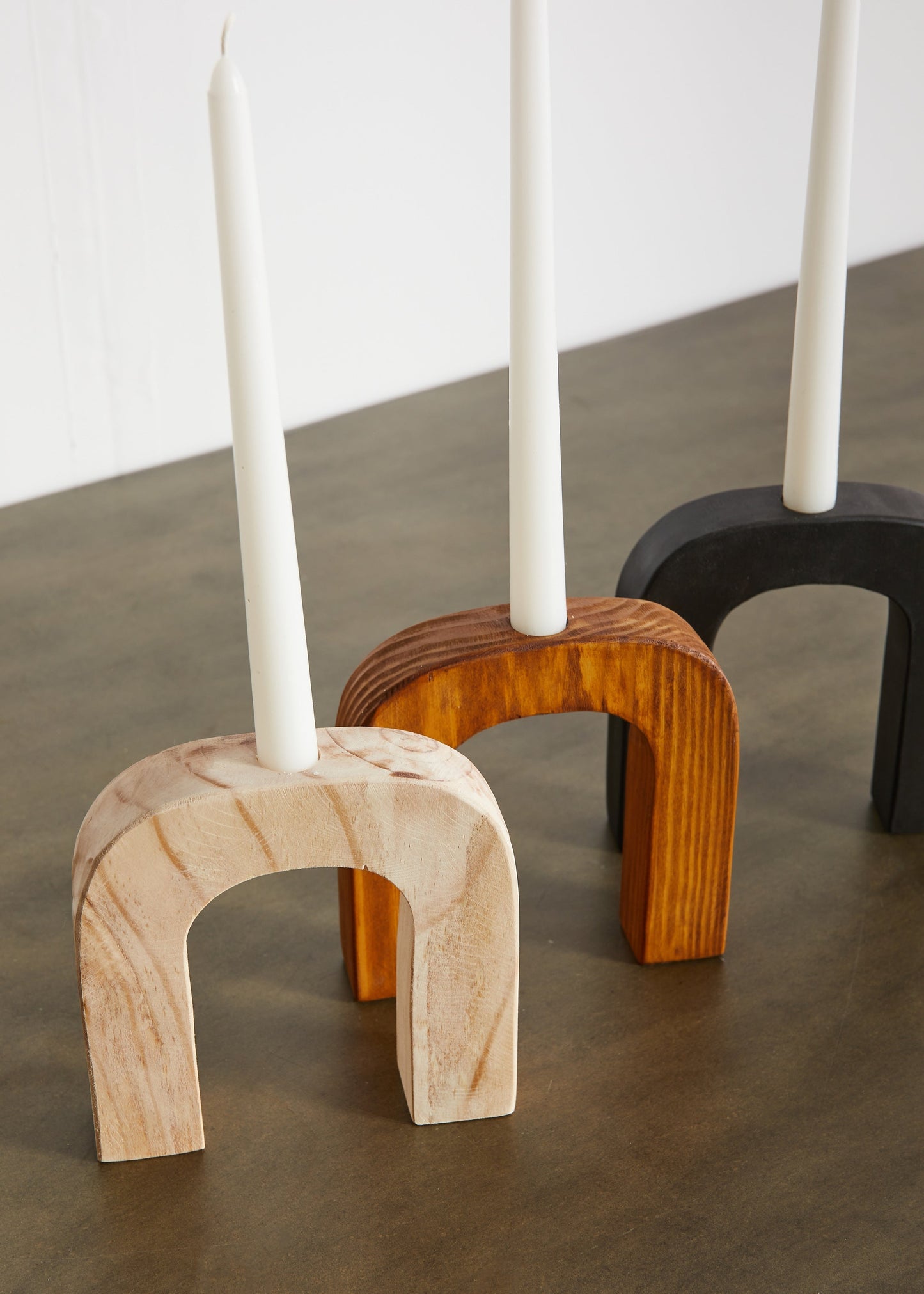 Arch Wooden Taper Candlestick Holder