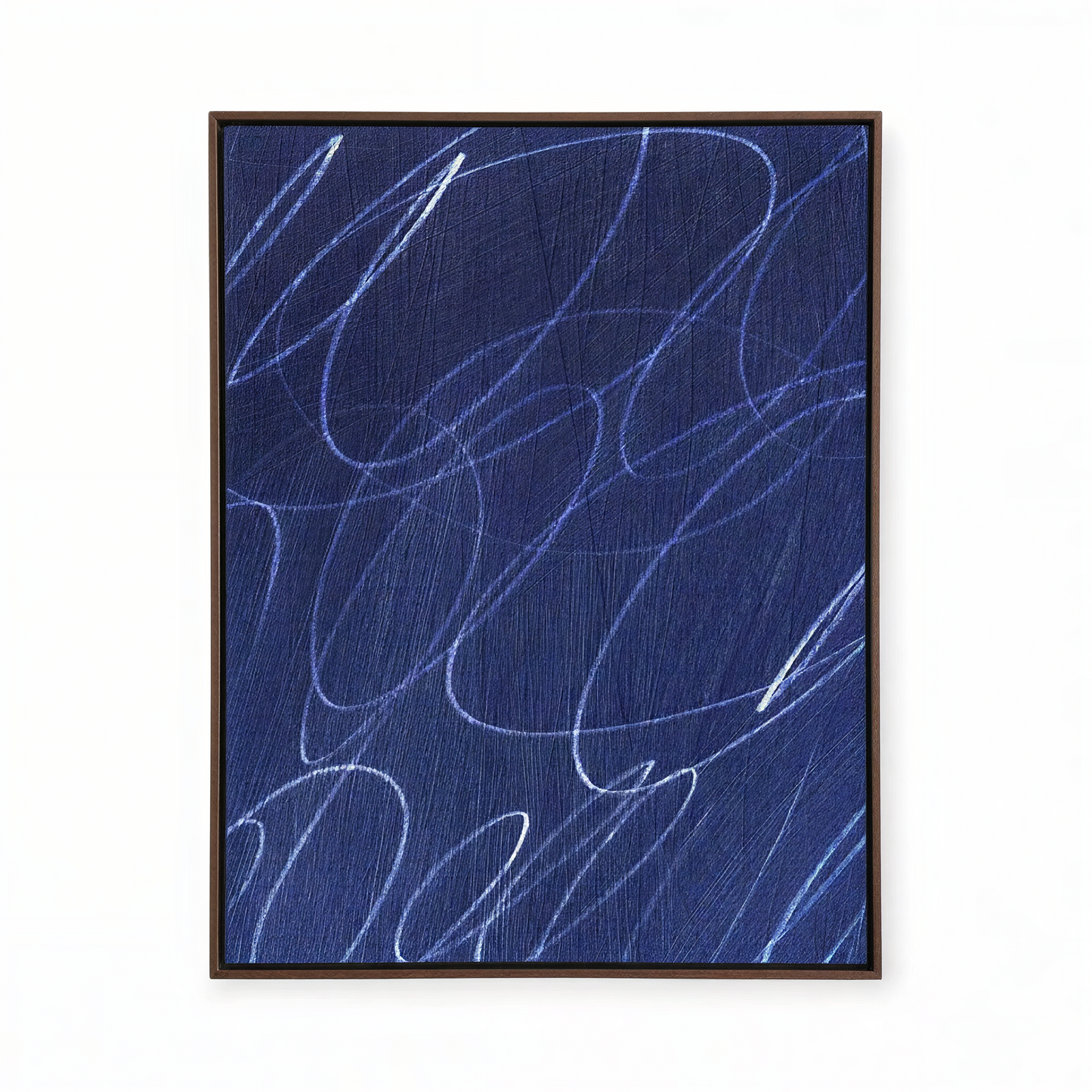 Gestural Marks in Deep Ocean Framed Wall Art