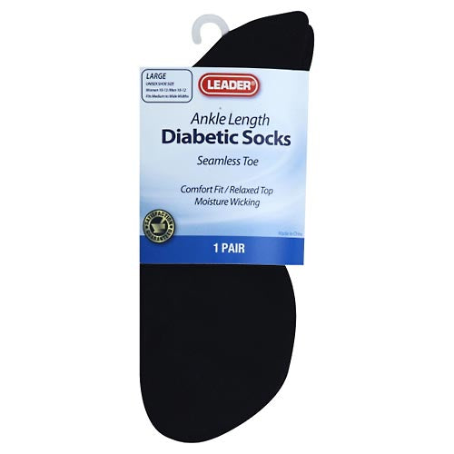 Leader Diabetic Sock Ankle Black Large - 1 Pair