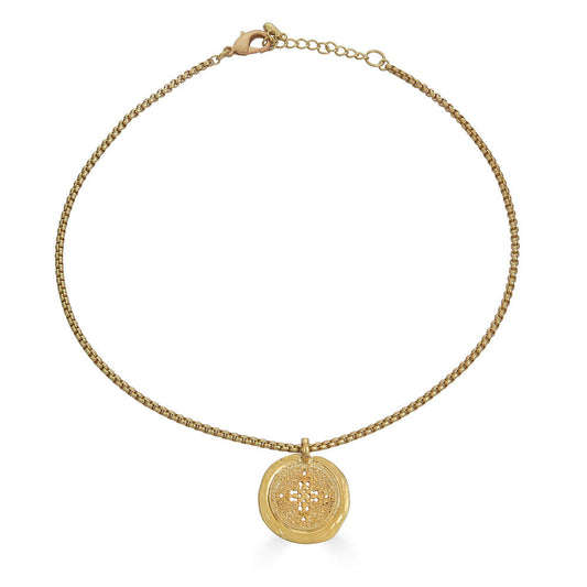 Matte Gold Filigree Coin Necklace