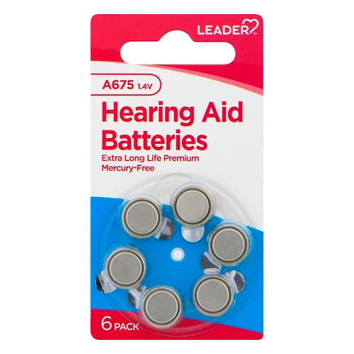 Leader Hearing Aid Batteries, A675, 1.4 Volts, 6 Pack