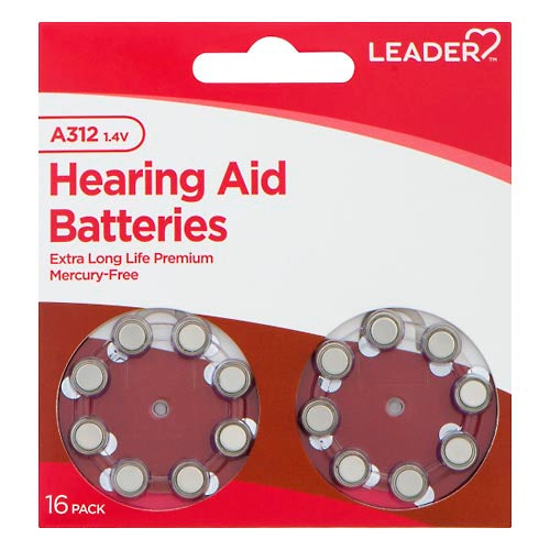 Leader Hearing Aid Batteries, A312, 1.4 Volts, 16 Pack