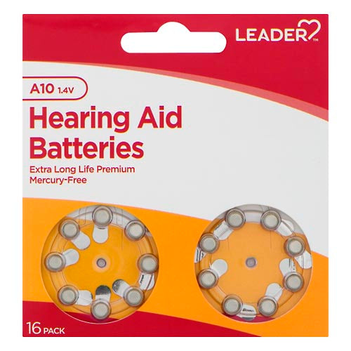 Leader Hearing Aid Batteries, A10, 1.4 Volts, 16 Pack