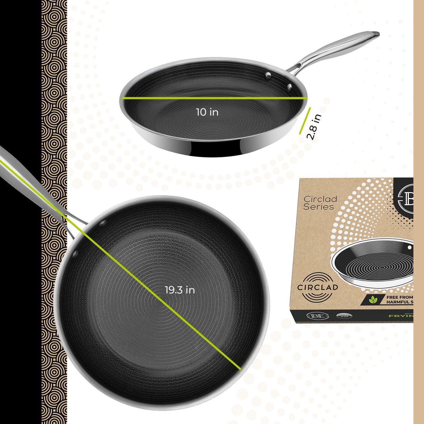 BE | LIVING - Circlad Series - 10” / 26 cm Frying Pan - Triply Stainless Steel Circlad