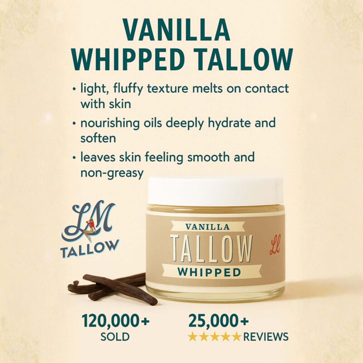 Vanilla Bean Tallow Gift Set - Whipped Moisturizer, Candle, Soap & Eye Cream | Lady May