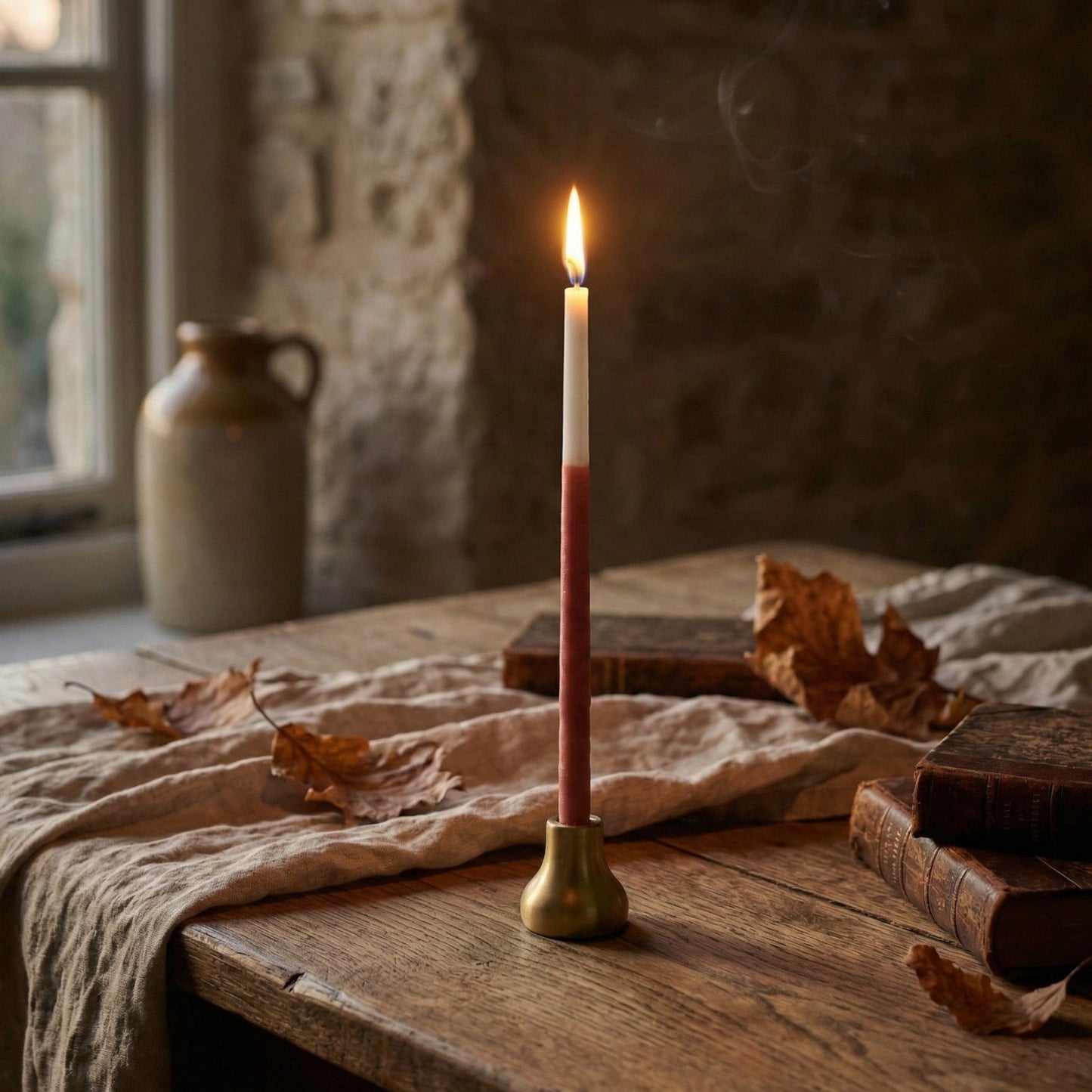 Thin Taper Candles - Two-Tone in Guardsman Red and Pearl