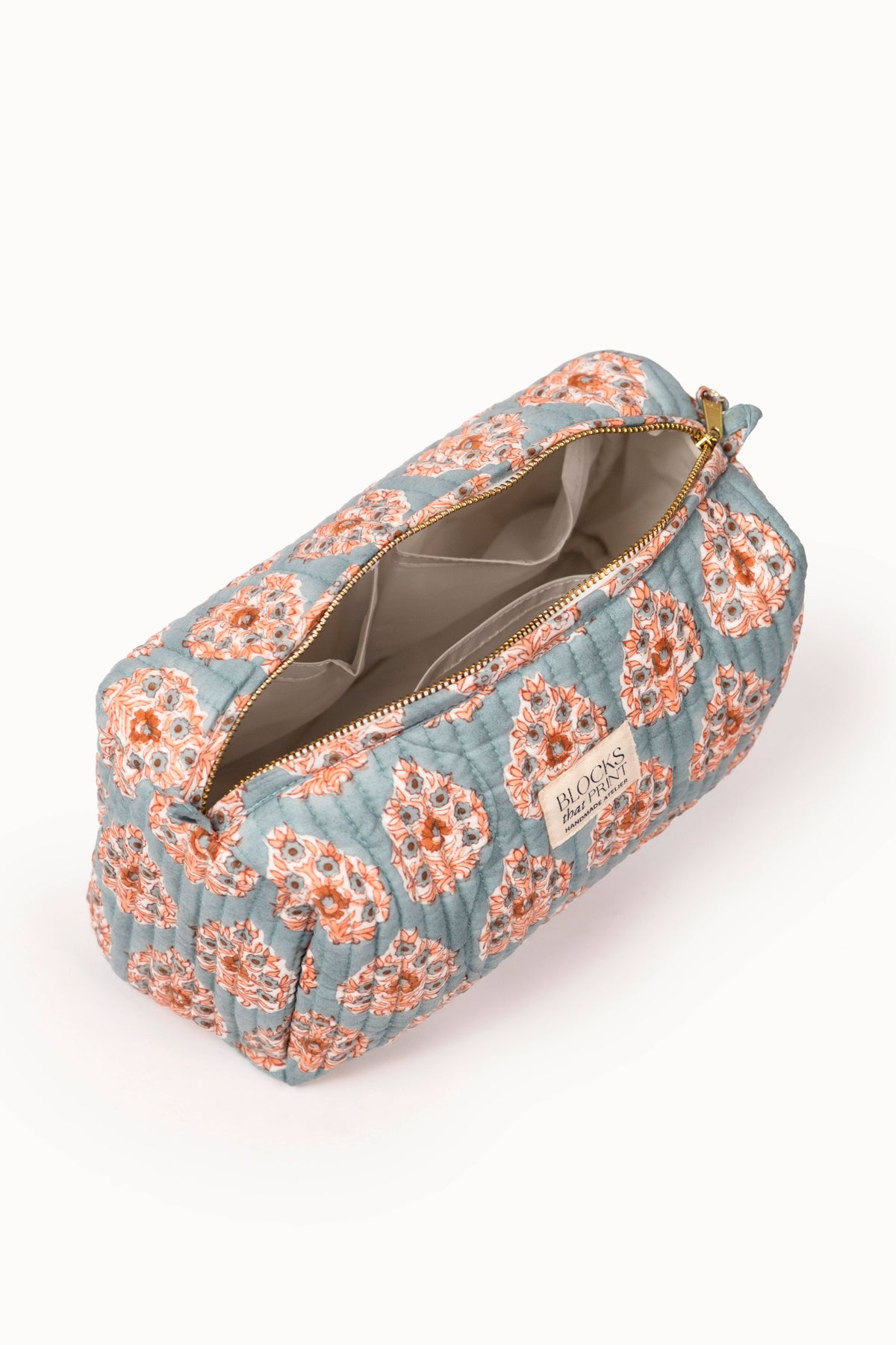 Large Block Print Quilted Travel Pouch - Terracotta Buta
