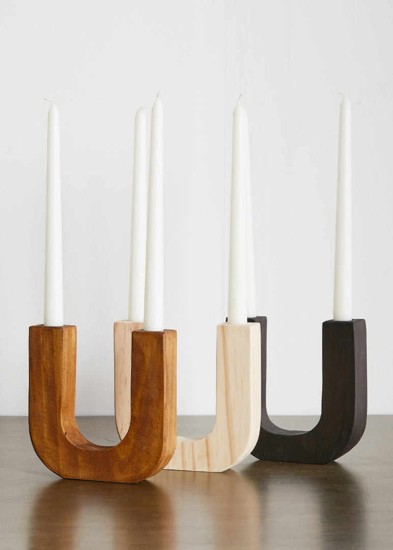 U-Shaped Wooden Double Taper Candlestick Holder